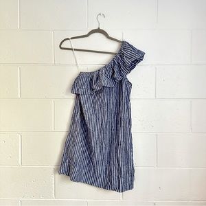 Madewell one shoulder blue and white striped linen dress
